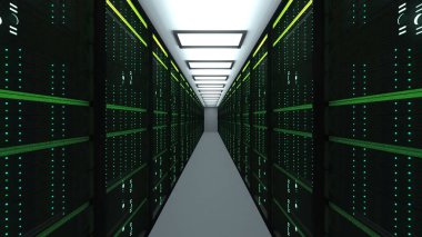 Veritabanı, web ağı ve internet telekomünikasyon teknolojisi, büyük veri depolama ve bulut servis konsepti, 3D sunucu içi