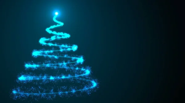Simple christmas tree as spiral from many shiny particles in space, 3d render background for happy holidays