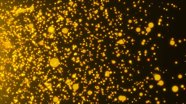 Многие абстрактные мелкие частицы золота в пространстве, компьютер генерируется абстрактный фон, 3D рендеринг
