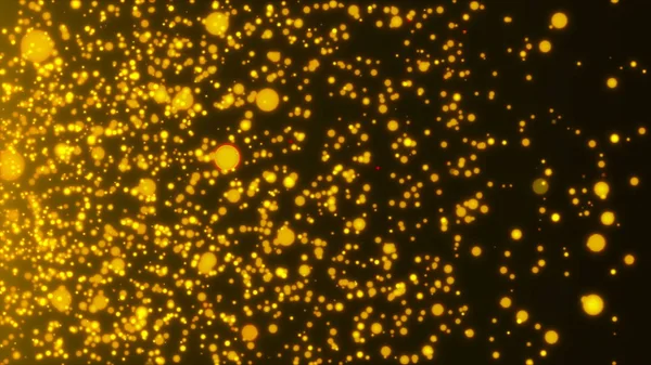 Muchas partículas pequeñas abstractas de oro en el espacio, fondo abstracto generado por computadora, representación 3D —  Fotos de Stock