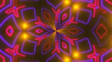Güzel soyut simetri kaleydoskop parlak neon ile hat, 3d render zemin, bilgisayar üreten arka plan
