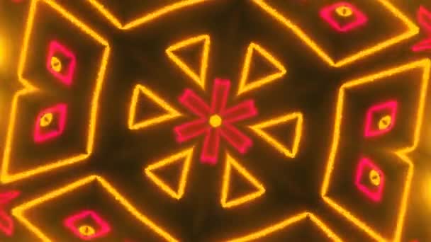 Beautiful abstract symmetry kaleidoscope with shiny neon lines, 3d render backdrop, computer generating background — Stock Video