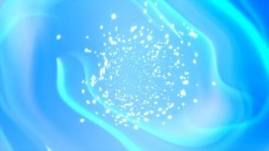 Parçacıkların ve dalgaların oluşturduğu güzel mavi girdap soyutlaması, 3D görüntüleme arkaplanı