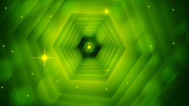 Bright abstract hexagon tunnel with sparkles, 3d rendering background, computer generated — Stock Video