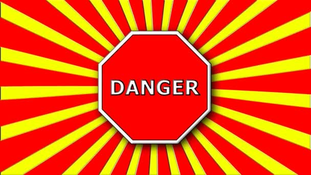 Danger sign on red and cartoon rays, decoration for creative, 3d rendering backdrop — Stock Video