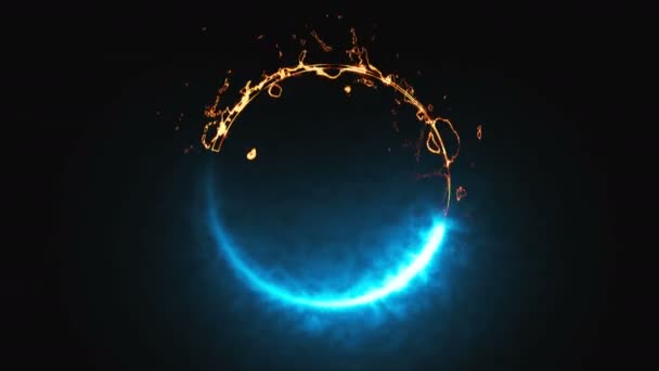 空間内の明るい動的火災や氷のリング これは反対記号 3Dレンダリング コンピュータ生成された背景です — ストック動画