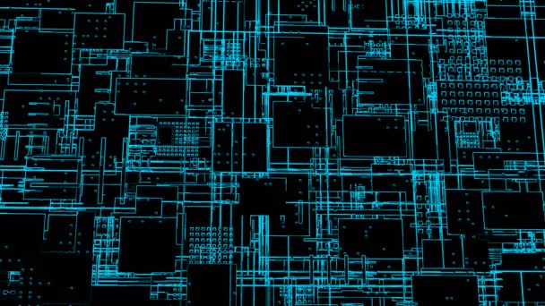 Interfaz HUD con efecto neón, fondo de renderizado 3d con tecnología de red integrada digital, placa de circuito impreso — Vídeos de Stock