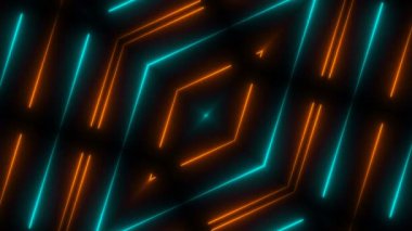 Güzel soyut simetri kaleydoskop parlak neon ile hat, 3d render zemin, bilgisayar üreten arka plan