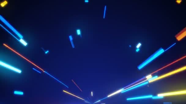 明亮的霓虹灯线环路, 现代霓虹灯技术, 在夜间道路上的运动, 3d 计算机生成的背景 — 图库视频影像