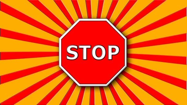 Stop panneau sur les rayons rouges et de bande dessinée, décoration pour créatif, 3d rendre fond — Video