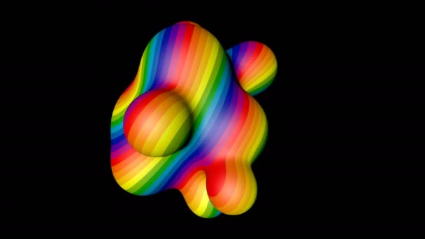 Abstract metaball - organic form with rainbow stripes, digital 3d rendering, concept design for science — Stock Video