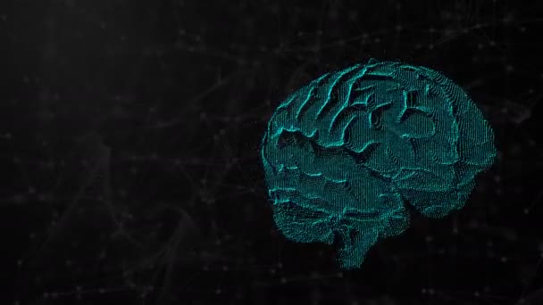 3d иллюстрация цифрового мозга на футуристическом фоне, концепция искусственного интеллекта и возможности ума, компьютерная визуализация фона — стоковое видео