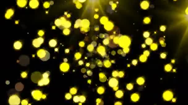 Cząsteczki złota błyszczące i lampy błyskowej, uroczysty 3d renderowania tła, Złote wybuch konfetti — Wideo stockowe