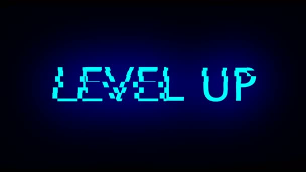 Level-Up-Text mit Rauschen auf schwarzem Hintergrund, 3D-Renderer, Computergenerierung für Spiele — Stockvideo