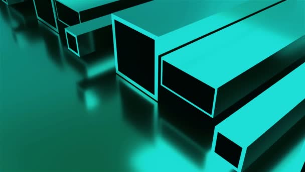 Fundo industrial de metal laminado, renderização 3d de placa de metal, tubos em forma com brilho — Vídeo de Stock