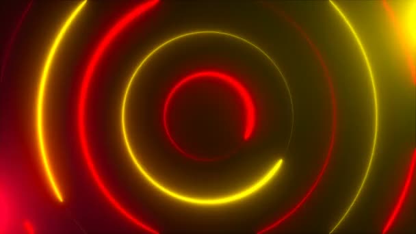 Círculos de neón espirales abstractos, fondo generado por computadora, fondo de renderizado 3D — Vídeo de stock