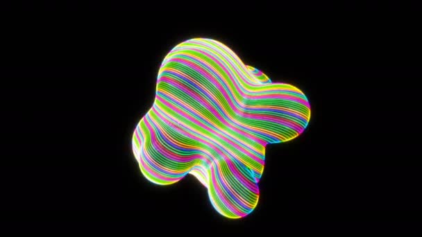 Abstract metaball - organic form with neon stripes, digital 3d rendering, concept design for science — Stock Video