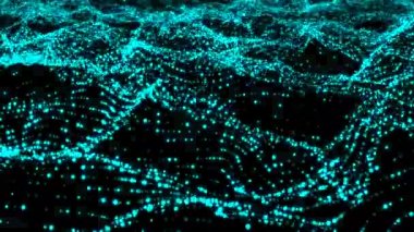 Soyut parlak parçacıklar deniz su sallayarak, bilgisayar arka plan, 3d render oluşturulan