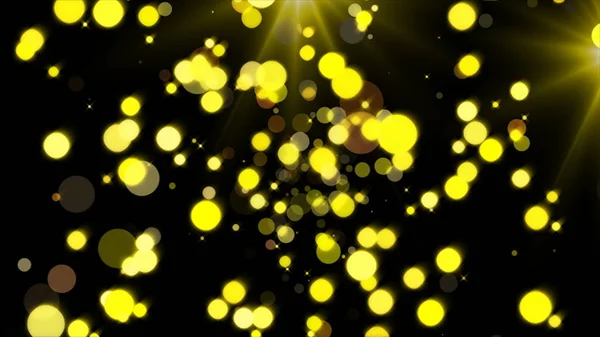 Altın ışıltılı parçacıklar ve flaş ışığı, arka plan, altın patlama konfeti kutlama 3d render — Stok fotoğraf