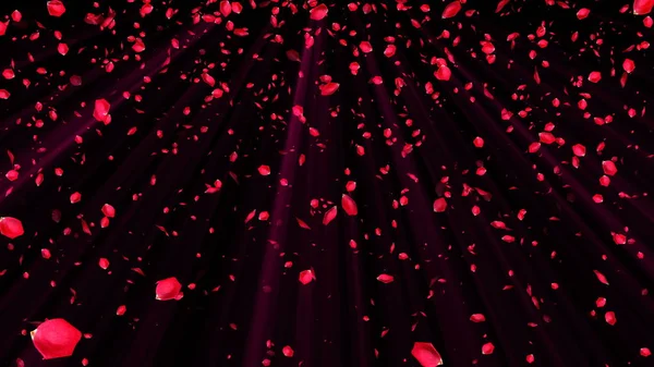 Αφηρημένο φόντο με ιπτάμενα κόκκινα ροδοπέταλα, γάμο και ρομαντικό στυλ, 3d καθιστούν υπολογιστή που δημιουργείται φόντο — Φωτογραφία Αρχείου