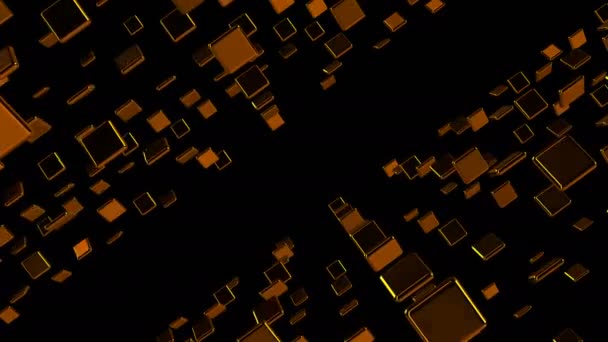 Many golden plates in space, computer generated abstract background, 3D render — Stock Video