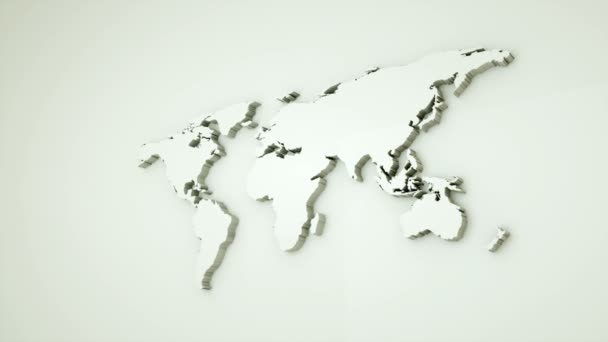 Mondiale wereldkaart, 3D-plattegrond Aarde kaart zijn op de muur, wereldkaart symbool, 3D-weergave computer gegenereerde achtergrond — Stockvideo