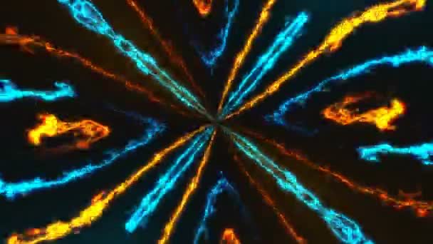 Caleidoscoop met energielijnen met vlam effect, moderne abstracte 3d renderen, heldere computer gegenereerde achtergrond — Stockvideo