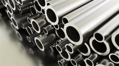 Yuvarlak metal sanayi parlak borular arka plan, tüpler şeklinde metal nesnelerin 3d render haddelenmiş