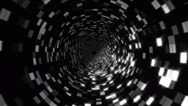 Abstracte technologie tunnel met glanzende deeltjes, het verplaatsen in de virtuele ruimte, het reizen in de ruimte, 3D-rendering — Stockvideo