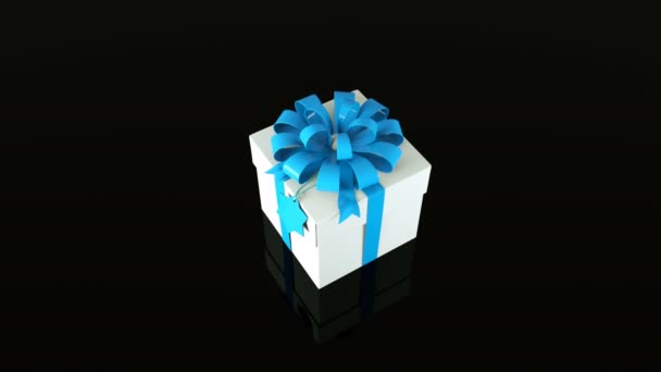 Caja de regalo con cinta y lazo, 3d render para vacaciones, festivo, festivo creativo, generado por computadora — Vídeos de Stock