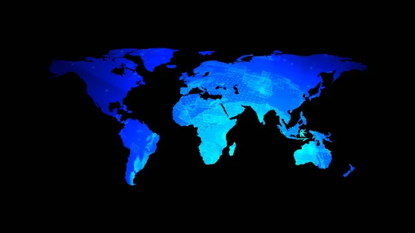 Mappa del mondo della tecnologia globale con decorazione digitale, Terra piatta, icona della mappa del mondo, rendering 3d — Foto Stock