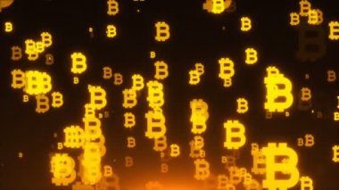 Birçok altın bitcoin sembolü uzayda, iş 3D oluşturma arkaplanı, internet arkaplanı