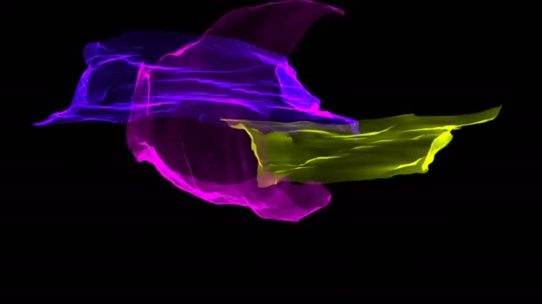 Kleurrijke vervormde linten vliegen op wind, romantische 3D-rendering computergegenereerde achtergrond — Stockvideo