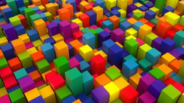 3D render arka plan parlak renkli küpler, bilgisayar oluşturulan fon birçok satır ile