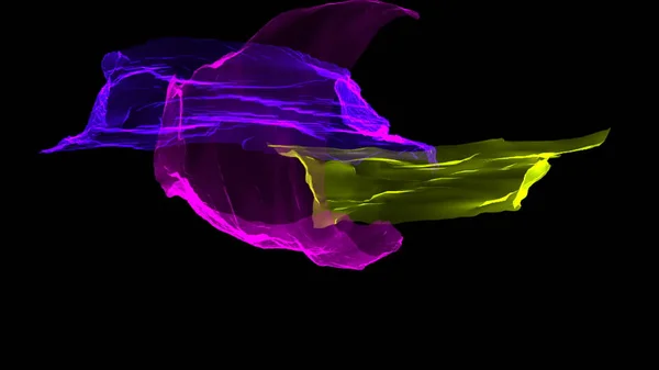 Fitas coloridas distorcidas voando no vento, romântico 3d computador de renderização gerado pano de fundo — Fotografia de Stock