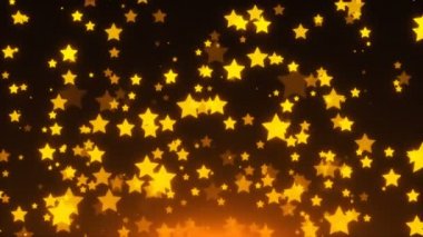 Birçok altın ışıltılı yıldız alanı, tatil 3d işleme arka plan, konfeti zemin altın patlama vardır