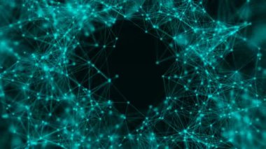Fflying teknoloji içine alan tünel ile birçok bağlantı noktalar ve çizgiler, bağlantı yapısı arka plan, 3d render