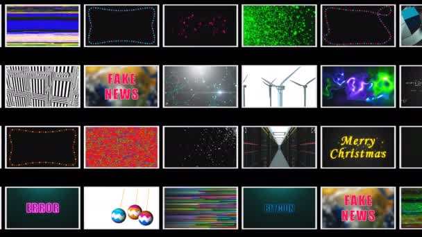 Muchos diferentes fondos de pantalla abstractos brillantes en el espacio negro, 3d renderizado — Vídeos de Stock