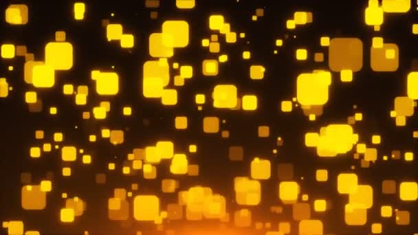 Zlaté třpytivé čtverce jsou v prostoru, dovolená 3d vykreslení pozadí, zlatý výbuchu konfet — Stock video