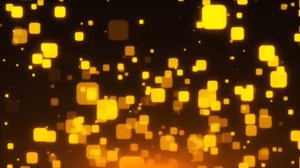 Gold glittering squares are in space, holiday 3d render background, golden explosion of confetti — Stock Video