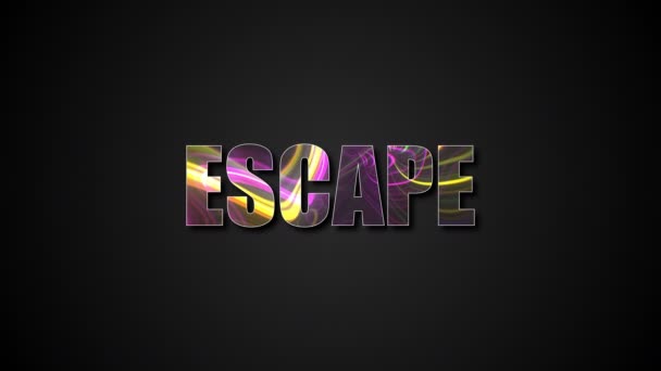 Письма с ярким блестящим текстом Escape с эффектом плазмы, трехмерный фон рендеринга, создание компьютера — стоковое видео