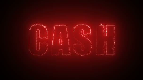 Cash tekst met visuele effect van elektriciteit en verlichting, 3D-rendering computergegenereerde — Stockvideo