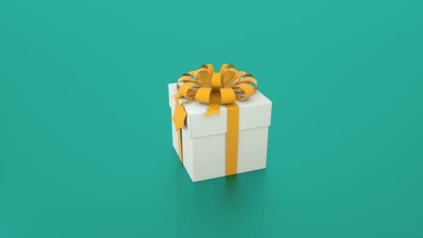 Beautiful and stylish gift box with ribbon and bow, 3d rendering background for holiday, festive, celebratory creative — Stock Video