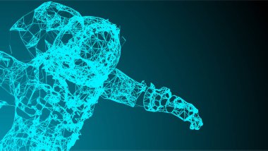 Çizgiler ve şekiller, bağlantı tel kafes kavramı, vektör çizim oluşan astronot uzayda ile soyutlama