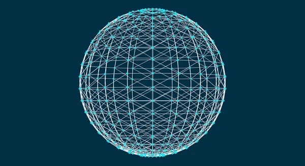 3D-Kugel mit Mesh-Effekt, abstrakte Verbindungen mit Punkten im Raum, durchscheinender Planet, Vektorillustration — Stockvektor