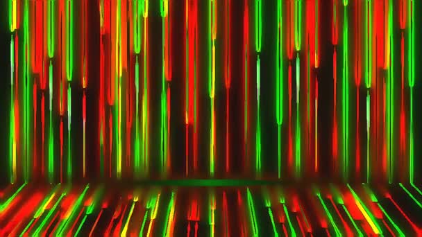Яскраві кольорові неонові балки на стіні та підлозі, сучасна неонова технологія, створений 3d рендеринговий комп'ютер — стокове відео