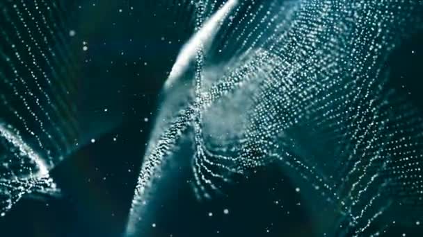 Dof partículas, hermosa superficie ondulada con efecto de tela, 3d render, abstracción de representación por ordenador — Vídeo de stock