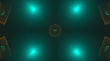 Güzel soyut simetri kaleydoskop parlak neon ile hat, 3d render zemin, bilgisayar üreten arka plan
