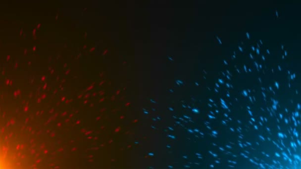 Azul e laranjas brilhando brilhos no espaço, celebratório 3D fundo de renderização — Vídeo de Stock