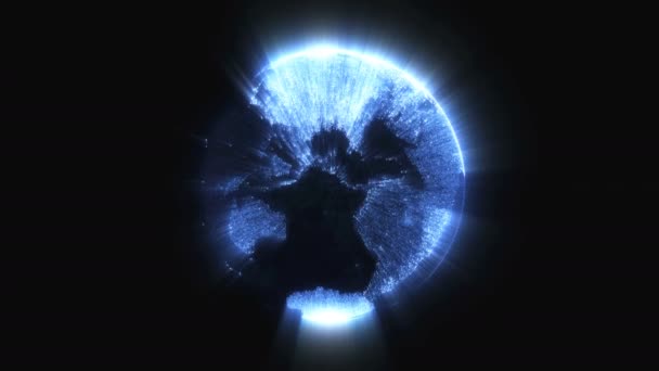 Futuristico globo terrestre digitale con illuminazione nello spazio vuoto buio, sfondo di rendering 3d, sfondo generato dal computer — Video Stock